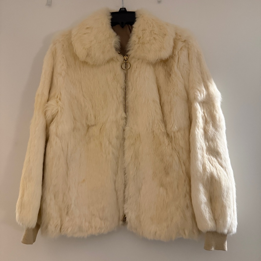 Cream zip up Fur Jacket